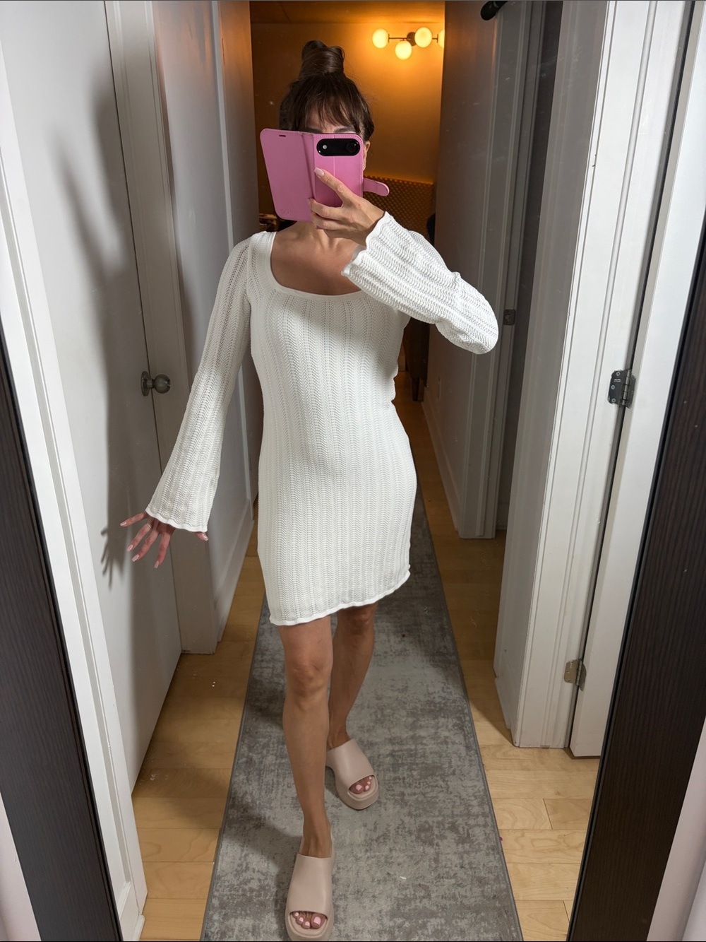 Hollister White Ribbed Square-Neck Mini Dress